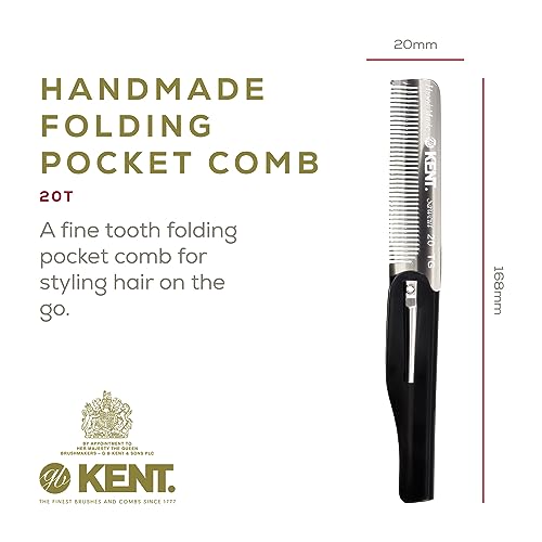 Kent 20T Black Graphite Handmade Folding Pocket Comb for Men, Fine Tooth Hair Comb Straightener for Everyday Grooming Styling Hair, Beard or Mustache, Use Dry or with Balms, Saw Cut, Made in England - color: Graphite, size: 3 Pack