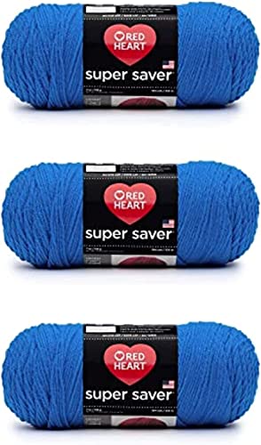 Red Heart Super Saver Yarn for Crocheting & Knitting, Blue, 3-Pack - color: Blue, size: 3-Pack