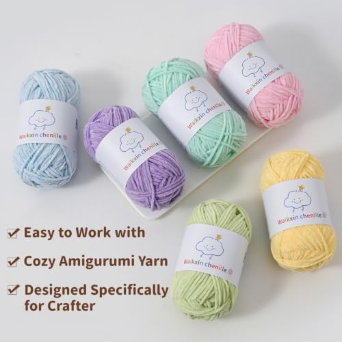 6 Pack of Skinny Chenille Yarn for Crocheting, Amigurumi Yarn&Baby Yarn for Crocheting Soft,10.58oz/656yds Fluffy Fingering Weight Velvet Yarn for DIY Crafts&Baby Blankets.(6 Fresh Green) - color: 6 Fresh Green