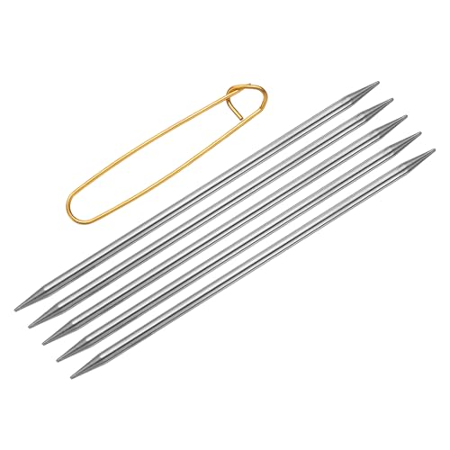 uxcell 5Pcs US 10(6mm) Double Pointed Knitting Needle 7.87 Inches Length Stainless Steel Sweater Stitching Needles with Stitch Holder for Handmade Projects DIY Knitting - size: 6mm