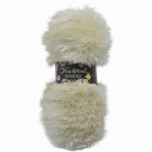 (23 Colors Available) Yusarinl Eyelash Yarn Fluffy 100% Polyester 3,35oz 130 Yards, Fun Fur Yarn for a Border, toy's Hair or Beard-Beige - color: Beige, size: 1 Skein