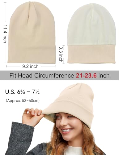 Fleece Lined Wool Beanie Hat Men Women, Warm Cuffed Winter Cap | 50% Wool Thermal Knit, Soft Velvet Fleece Liner, Long Style Full Ear Cover Warm Watch Cap, Tall Roomy Crown Skull Cap - color: Beige