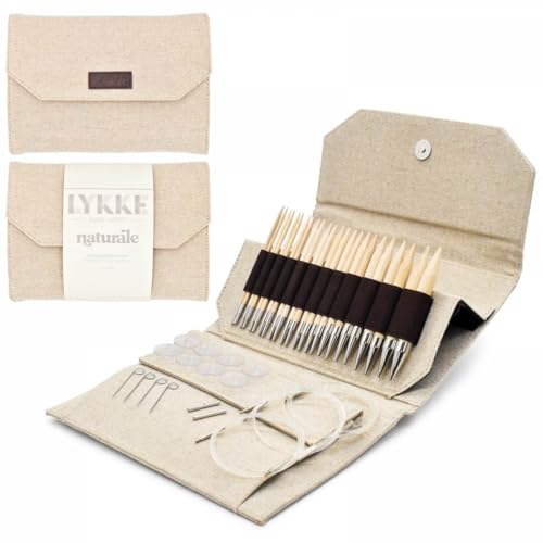 Lykke Interchangeable Knitting Needles, Naturale Wooden 3.5", Knitting Needles Set - Beige Jute Canvas