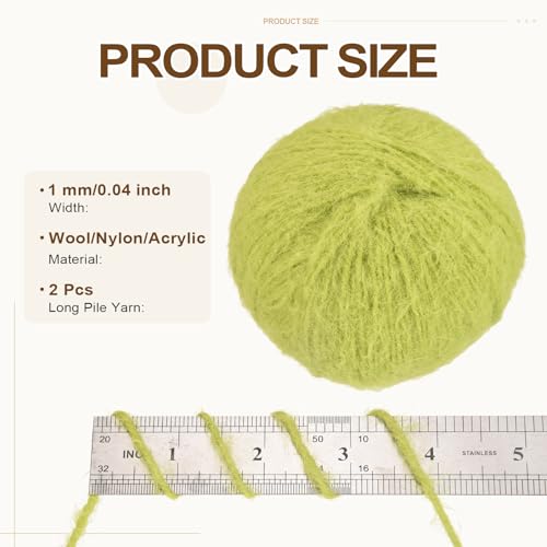 PATIKIL Wool Acrylic Blend Long Pile Yarn 2 Skeins Mohair Yarn Lace Weight for Crocheting Knitting Gloves Hats Socks Scarves, Green - color: Green