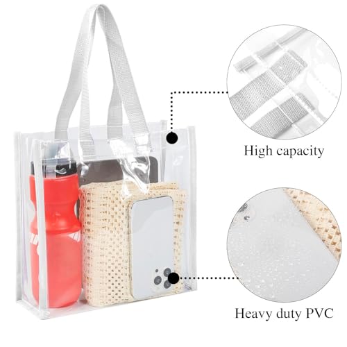 Paterr 30 Pcs Clear Tote Bag Stadium Approved Bulk 10 x 10 x 4 inch Plastic Tote Gifts Bags with Handle for Women Sports Gym(White) - color: White