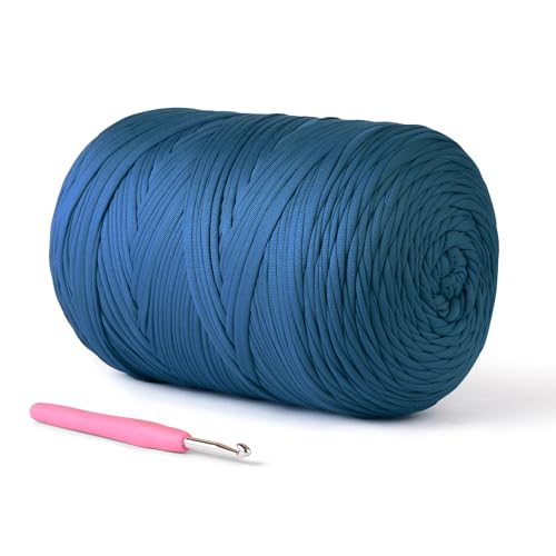 (800g/228yds) T Shirt Yarn, Soft Tshirt Crochet Yarn for Crafts and DIY Knitting Crocheting Cloth/Bag/Basket/Coaster, 100% Polyeste Elastic Fabric Chunky Thick Yarns for Crocheting (Navy Blue) - color: Navy Blue