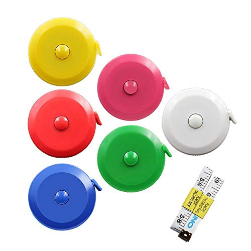 DiCUNO 6-Pack Soft Retractable Measuring Tape, 60-Inch 1.5 Meter, 6 Colors | Measuring Tape for Pocket, Body Tailor Sewing Craft Cloth Tape Measure, Color: Blue, Red, Yellow, White, Pink, Green - color: 6 Colors