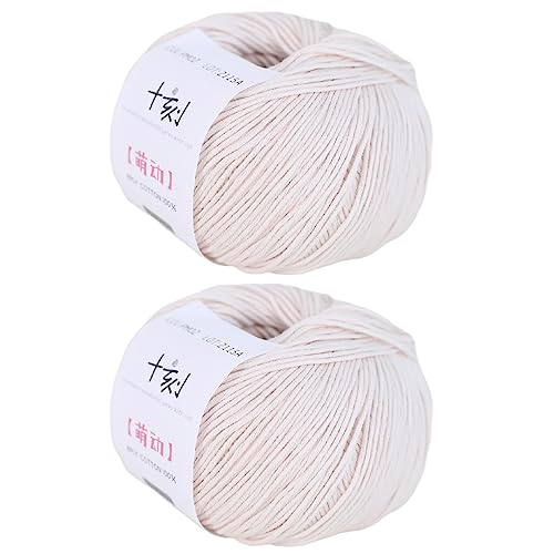 Fine Weight Knitted and Crocheted Cotton Yarn, 100% Long Staple Cotton Yarn, Baby Sports, 2 Packages of 100g/3.52oz (Per Skein 50g/162yards)-Milk Tea White - color: PM02-Milk Tea White