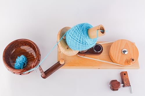 WARESHIRE Yarn Bowl and Ball Winder Combo Wooden Handmade Hand Operated | Natural Yarn Ball Winder Large Center Pull Cake with Wooden Yarn Bowl 6x3 inches | Yarn Ball Holder (Bowl+Mixwood) - color: Bowl+Mixwood