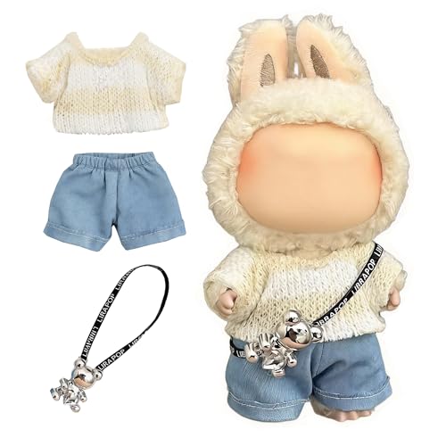 Doll Clothes for Labubu 15cm/17cm Dolls,Outfit for Labubu,Dress and Hairpin Set for Labubu Dolls Cute Stylish Dress Up Set(NO Doll) - color: Light Pink