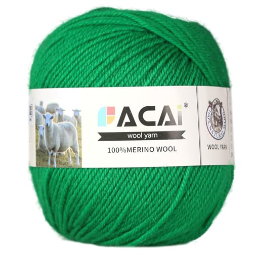Facai Merino Wool Yarn Sock Yarn - 100% Pure Merino Wool Roving for Knitting, 1-Ball Set, 3.5oz (240 Yards), Worsted Weight (1, Greener) - color: Greener