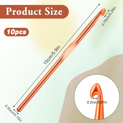 10Pcs 5.5mm Aluminum Crochet Hook, Size I (Size 9) Knitting Needles Craft Yarn, Crochet Hook for DIY Craft, Gold Crochet Needles for Knitting Scarf(Orange) - color: 5.5MM Orange