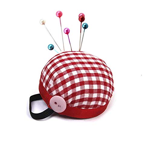 LASSUM Red Plaid Grids Wrist Wearable Sewing Pin Cushions for Sewing Quilting Pins Holder