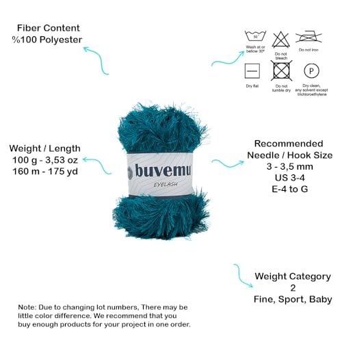 Eyelash Fun Fur Yarn for Crochet, Knitting & Crafts, Teal | 100% Polyester, 100 g (3.53 oz), 175 yd (160 m), Ideal for Amigurumi, Graduation Leis, Bags, Rugs, Scarves & Plush Toys - color: Teal, size: 1 Pack