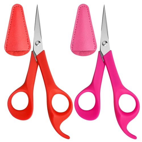 6" Precision Embroidery Scissors, Pointed Sewing Craft Scissors with Cap | 2 Pack, Stainless Steel Sharp Blades, Mini Sewing Scissors for Embroidery, Quilting, Knitting & DIY Craft Projects