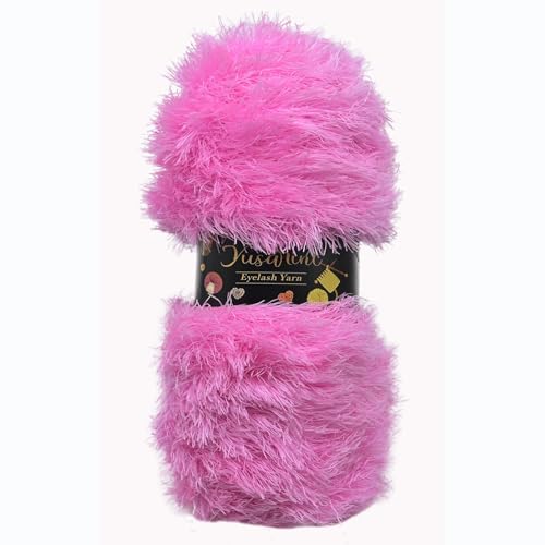 (23 Colors Available) Yusarinl Eyelash Yarn Fluffy 100% Polyester 3,35oz 130 Yards, Fun Fur Yarn for a Border, toy's Hair or Beard-Pink - color: Pink, size: 1 Skein