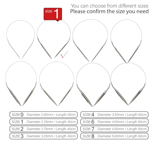 Stainless Steel Circular Knitting Needles Size 1 (2.25mm) 16inch Length | Stainless Steel Circular Knitting Needles 16inch Length Circular Needle for Handmade Projects DIY Knitting Size 1 (2.25mm) - size: US 1(2.25mm) 40mm