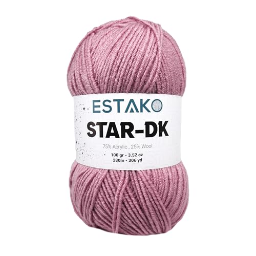 Estako Star-DK Soft Yarn for Crocheting, DK Weight 3 Wool, Rose | 75% acrylic 25% wool, 100 g, 306 yds, amigurumi, granny squares, socks, beanies, mittens, plush toys, machine washable - color: 33142 - Rose, size: Pack of One