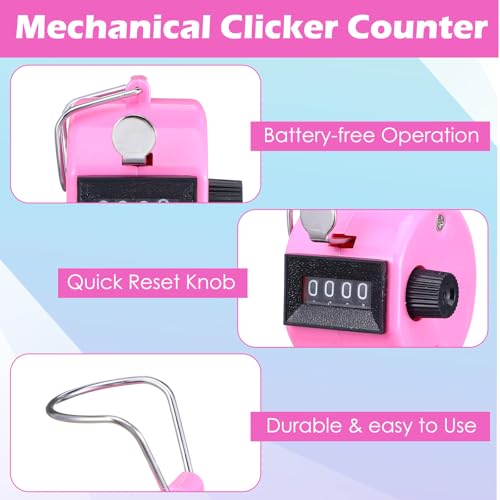 16pcs Handheld Tally Counter Clicker, 4 Digit Mechanical Clicker Counter,Assorted Color Pitch Counters for Counting Numbers, Knitting, Coaching, Golf Lap, Fishing, Sports Event