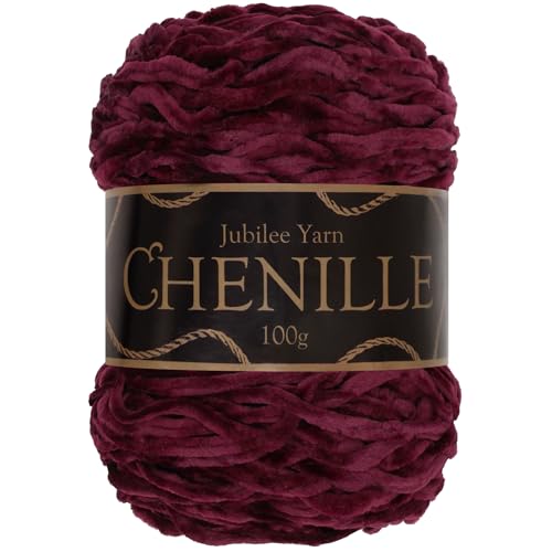 JubileeYarn Chenille Yarn - 100g/Cake Worsted Polyester - Scarlet - 1 Cake - color: 017 Scarlet, size: 1 Unit