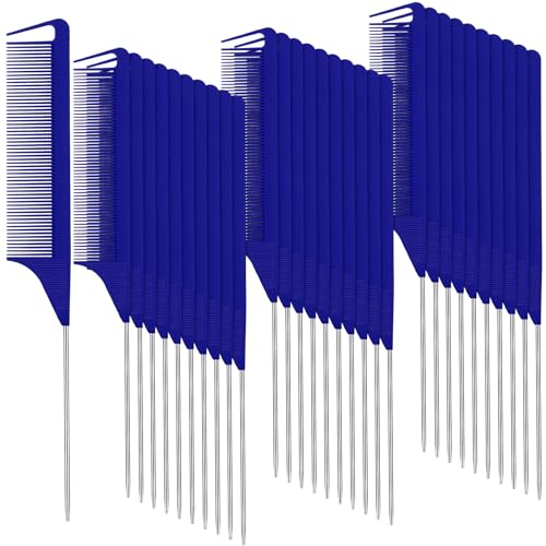 Patelai 30 Pcs Rat Tail Steel Combs Fine Tooth Bulk,Navy Blue | Long Steel Pin Pintail Bulk for Salon Hair Stylists ,Hair Teasing Fine Tooth Comb for Women,Teasing Detangling Tools - color: Navy Blue