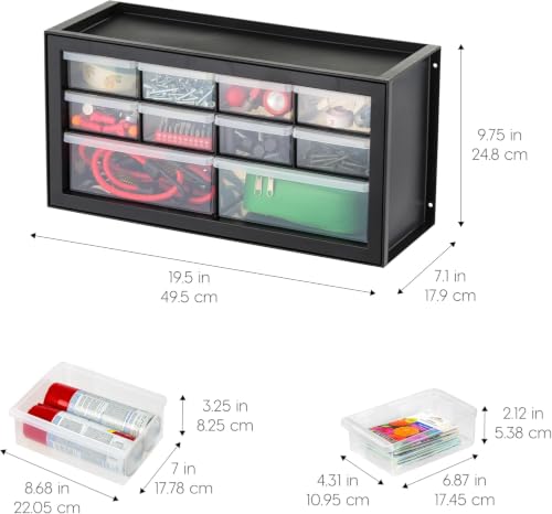 IRIS USA Plastic Storage Drawer Organizer, 10 Drawer Cabinet, 2 Pack, Black | Made in USA organizer stores hardware, beads, screws, classroom supplies, crafts, building bricks, and hobby items. - color: Black, size: 10 Drawer - 2 Pack