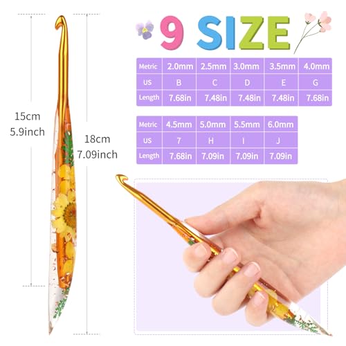 Coopay Crochet Hook Set, 9 PCS Crochet Hooks with Case (B/2.0mm-J/6.0mm) | Floral Resin Grips Crochet Needles- Smooth & Ergonomic, Great for Crocheting Blankets, Dolls, Shawls, Hats, Scarves - size: 9 Sizes (2.0mm-6.0mm)