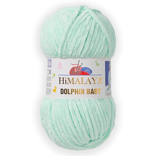 1 Skein/Pack Himalaya Dolphin Baby Chenille Yarn, Each Ball 100 gr (3.5 oz), 120 m (132 Yards), 100% Polyester, Super Bulky Baby Blanket Velvet Amigurumi Yarn, 80307 - Light Mint Green - color: 80307 - Light Mint Green