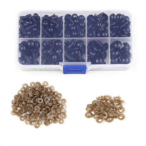 100PCS 6mm-12mm Solid Black Eyes with Washers, Sewing for DIY of Puppet, Plush Animal Making and Teddy Bear - color: 6mm-12mm， 100 PCS