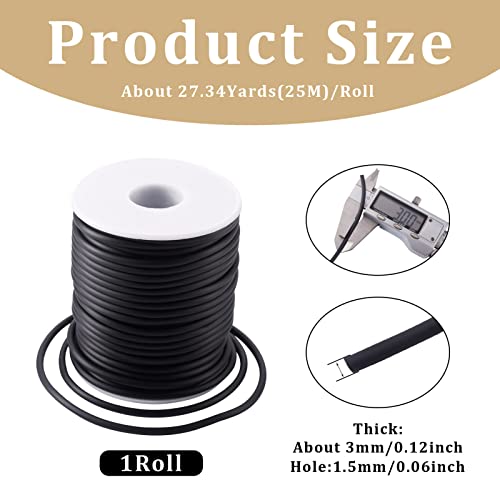 Beadthoven 3mm Hollow Pipe Rubber Tube Cords, 27Yards Barber Cord for Knitting Stitch Holder, Tubing Rubber Cord with Spool for Bracelet Jewelry Making DIY Crafts 1.5mm Hole - Black - color: Black, size: 3mm