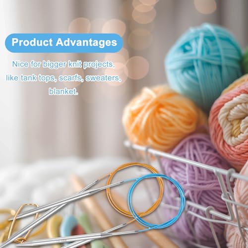 HARFINGTON 2pcs Knitting Needles Size US 3 3.25mm Circular Needle 26" 65cm | Round Metal Stainless Steel, with Markers, for Handmade Projects DIY Knitting