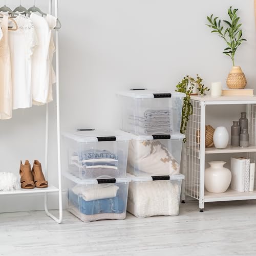IRIS USA 6-Pack 40 Quart Storage Bins with Lids, Clear | Transparent design makes contents easy to find. Perfect for moving, blankets, clothing, and garage storage. Nestable design - color: Clear, size: 40 Qt, style: 6 Pack