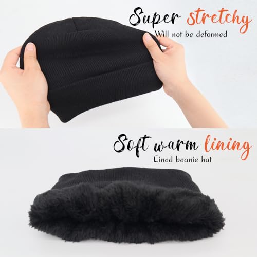 ZH 12-Pack Knitted Winter Beanie Hats for Men and Women, Warm and Cozy Cuffed Skull Caps, Bulk Purchase - color: Black/White/Navy-fleece