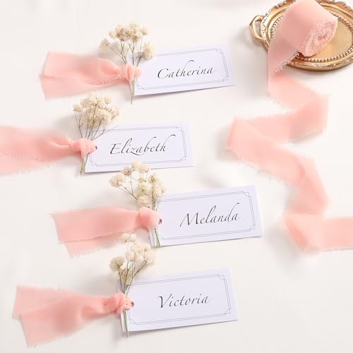 DORIS HOME Handmade Frayed Fringe Chiffon Ribbon 1" x 21Yd Blush Pink | Fabric Ribbon, For Flower Bouquet/Gift Wrapping/Wedding Invitations/Party Decorations - color: Blush Pink