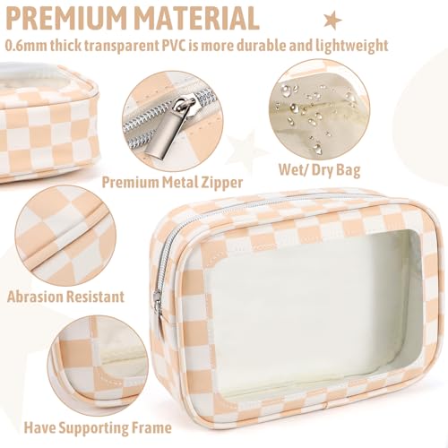 YOPCDJ 3PCS Clear Toiletry Bag,TSA Approved Travel Makeup Pouch with Zipper for Cosmetics and Toiletries，Diaper Bag Organizer Pouch Set,Women's Purse Organizer and Clear Car Bag - color: Orange, size: 3pcs