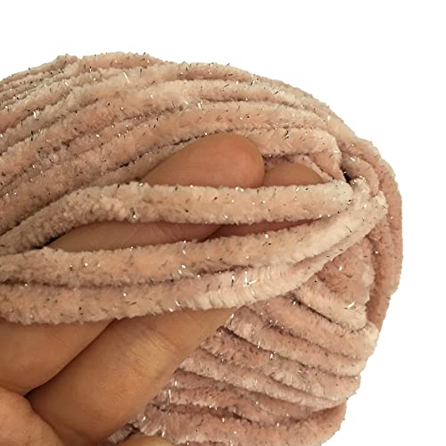 Troyarn Velvet Star, Silvery Glitter Chenille Baby Blanket Yarn Amigurumi Yarn for Crocheting and Knitting Super Bulky 100 gr (120 yds) Length: 110 m (10442 - Shell, 1 Skein) - color: 10442 - Shell, size: 1 Skein