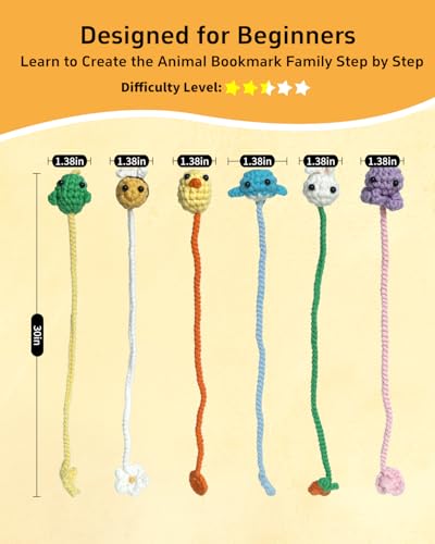 Fortilo Crochet Kit for Beginners 6PCS Animals Bookmarks - color: Bookmark Family