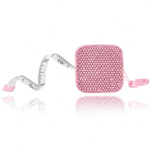 SlowVibes Bling Pink Diamond Retractable Body Measuring Tape, 60 Inch | Dual-sided vinyl cloth tape with rope for waist, fabric,body measurements, sewing, tailor,knitting, weight loss - color: Pink