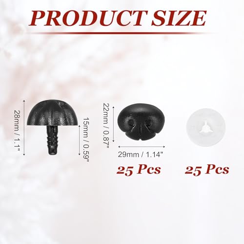 MECCANIXITY Safety Noses Black Plastic Craft Nose with Spacer for DIY Crochet Bears Dog Stuffed Animals Doll Making(29mm 25PCS)
