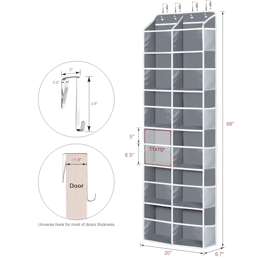 Univivi Hanging Yarn Storage Organizer with Side Pockets, 6 Tiers, Grey | 12 Clear Compartments, 12 Mesh Side Pockets, Large Capacity Over the Door Yarn Organizer for Crochet Storage - color: Grey, size: 6 LAYER