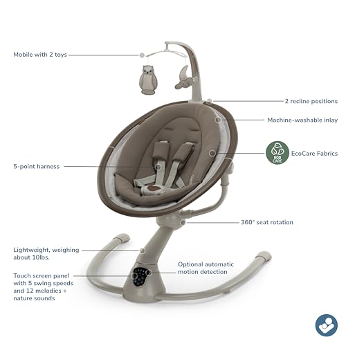 Maxi-Cosi Cassia Smart Baby Swing for Infants, Portable, Foldable Infant Swing with Music, 360 Rotation, 5 Speeds, 12 Melodies, EcoCare Fabric, Auto Motion Sensor, 2 Reclines, Truffle - color: Truffle