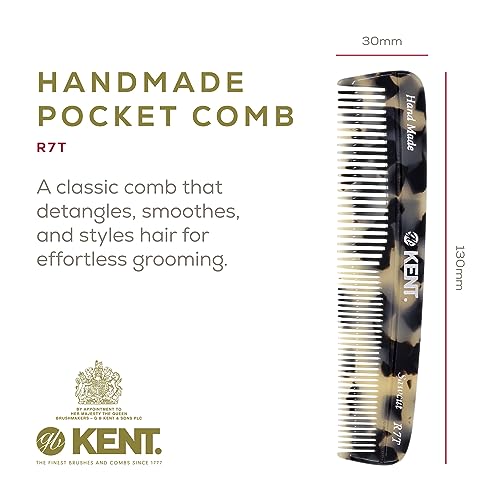 Kent R7T TW Fine and Wide Tooth Hair Comb, Handmade Pocket Comb for Men, Beard and Mustache Combs for Everyday Grooming and Styling, Sawcut Kent Combs, Made in England - color: White Tokyo, size: 3 Pack