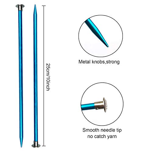 Weabetfu Aluminum Metal Knitting Needle,Colored Straight Single Pointed,10-inch Length for Handmade DIY Knitting,Size US 10(6.0mm) - color: Blue, size: US 10