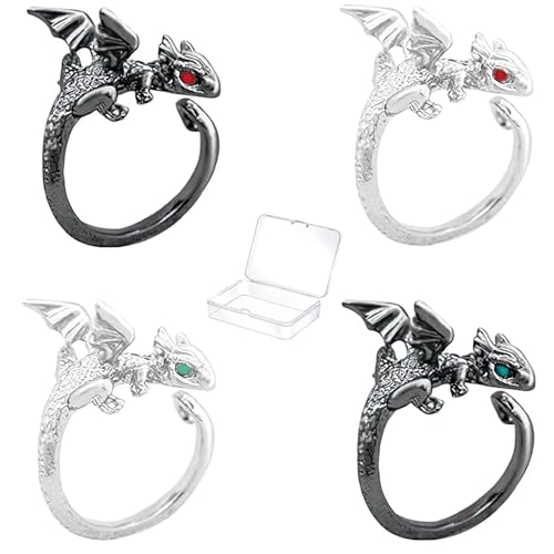 Namifin Crochet Ring for Fingure Adjustable Crochet Tension Ring Yarn Tension Rings Easy Crocheting Crochet Accessories Mother Grandma Thanksgiving Presents - color: 4 PK Dragon