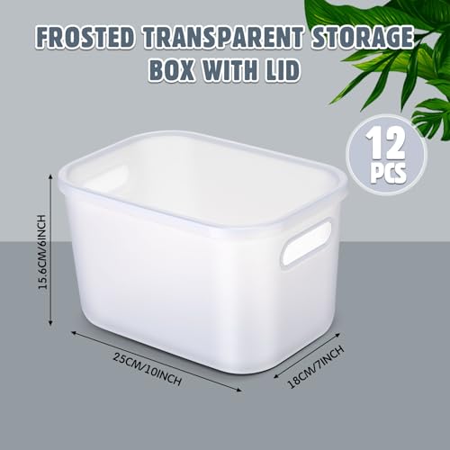 Thyle 12 Pack Translucent Plastic Storage Bins with Lids 7 Quart | Stackable Toy Organizer Boxes with Handles and Labels, Classroom Shelf Bedroom Desktop Storage, School Supplies - color: Translucent