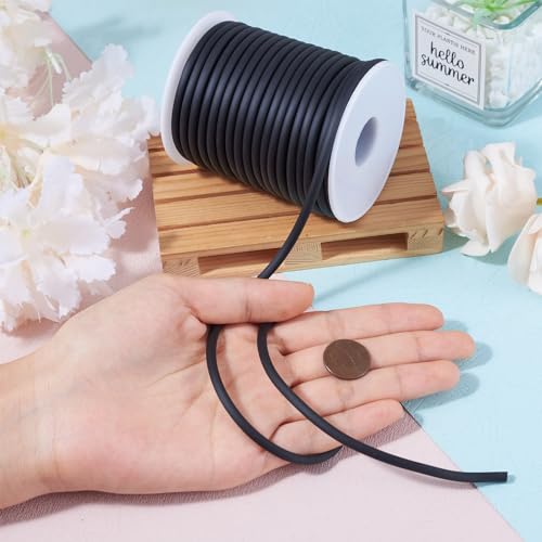 Beadthoven 4mm Hollow Pipe Rubber Tube Cords, 16Yards Barber Cord for Knitting Stitch Holder, Tubing Rubber Cord with Spool for Bracelet Jewelry Making DIY Crafts 2mm Hole - Black - color: Black, size: 4mm