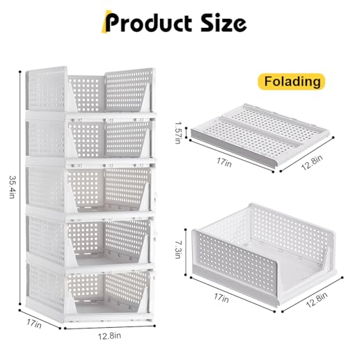 yazi 5 Pack Stackable Closet Storage Box | Closet Shelf Organizer and Storage Plastic Drawer Storage,Wardrobe Organizer Closet Organizers Storage - size: 5L