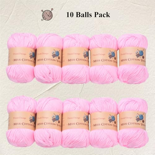 Acrylic Yarn for Crocheting Bulk, DIY Knitting Light Pink Yarns Large 10Balls Pack 17.6oz, Weaving Knit Tool Pink Crocheted for Beginners - color: light pink