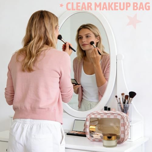 YOPCDJ 3PCS Clear Toiletry Bag, TSA Approved Travel Makeup Pouch with Zipper for Cosmetics and Toiletries, Diaper Bag Organizer Pouch Set, Women's Purse Organizer and Clear Car Bag - color: Pink, size: 3pcs