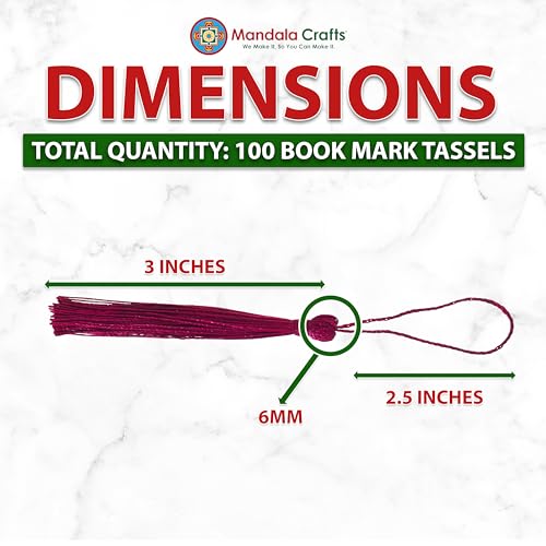 Mandala Crafts 100 Burgundy Silky Bookmark Tassels with Loops for Crafts | Machine Washable, Polyester Mini Craft Tassels for Jewelry Making, Graduation Decorations, Keychains, Gift Tags & Ornaments - color: Burgundy, size: 5.5 Inches